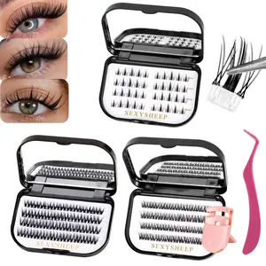 Self Adhesive False Eyelash Set, Eyelash Extensions, Mixed Styles, No Glue Needed, Includes Tweezers, Lash Curler, Cluster Lashes, Suitable for Beginners (8-16mm) DIY Extension Kit