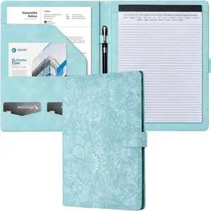 Padfolio Portfolio Binder, Faux Leather Interview Resume Folder with Document Organizer & Business Card Holder, Letter-Sized Notepad Legal Pad Holder for Women Men (Blue)