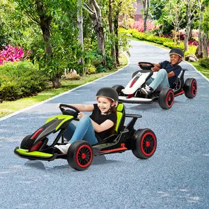 【Christmas Gift】Green 24V Electric Drift Go Kart For Kids Ages 6-12 With Dual 200W Motors 8.1 MPH Adjustable Seat Led Lights Music Usb FM Radio Steel Frame Green