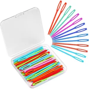 50PCS Plastic Sewing Needles, Large Eye Plastic Yarn Needles with Box, 7cm/2.76inch Plastic Needles for Yarn and Craft Plastic Sewing Needles for DIY Sewing Handmade Crafts