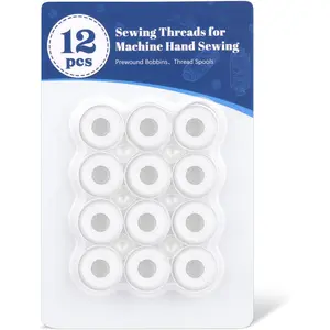 Thread for Sewing, 12 count White Sewing Machine Thread Prewound Bobbins Size a Sa156 for Embroidery and Hand Sewing DIY 50yds/Spool