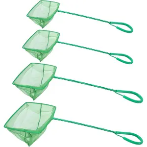 4 Pack 4 Sizes Quick Catch Mesh Nylon Square Aquarium Fish Nets with Handle 3in 4in 5in 6in