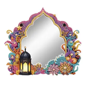 Lantern Pattern Diamond Arts Colorful Painting Kit, Acrylic Mirror, DIY Irregular Crystal Rhinestones Art Gourd Shaped Mirror, Craft Set with Tools and Accessories for Home Decoration, Diamond Painting Kits, Handicraft