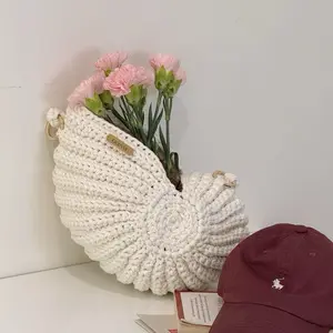 Seashell Handmade Crochet Summer Bag - White Rope Handle & Shell Design Fashion Accessory