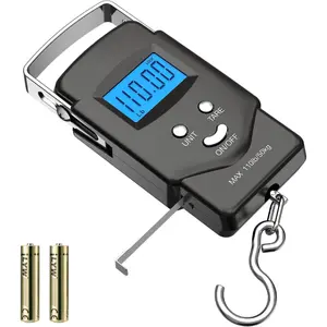 Mother Day Gift Fish Scale Luggage Scale Fishing Gear - 110lb Backlit LCD Display Digital Scale with Built-in Measuring Tape - Fishing Scale with 2 AAA Batteries, Pocket Size - Fishing Gifts for Men