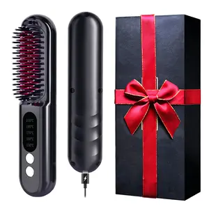 Mindrain Mini Cordless Hair Straightener Brush Pro A+,  Hair Straightener Brush,Portable Straightening Brush for Travel, Ionic Hot Comb Straightener, USB Rechargeable, It can be used while charging, Gifts for Women. (Black) Comfort Multicolor Black / Pink