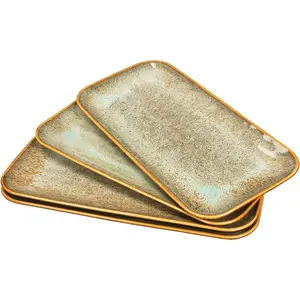 Ceramic Dinner Plates Dish Set, Set of 4, Microwave Oven and Dishwasher Safe,Scratch Resistant, Dinnerware Kitchen Porcelain Serving Dishes Brown glaze change, 12.4 Inch Rectangle plate