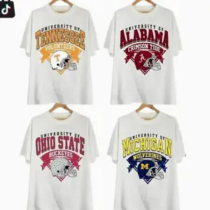 [Sale off 50%] Custom University Vintage All Team Football College T-shirt, College Mascot Football Fans T-shirt, University Of College Football White T-shirt 9Q0