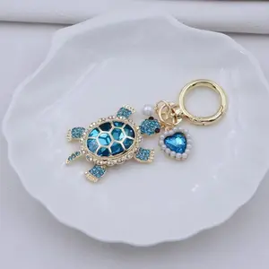 Ocean Style Turtle Keychain With Pearl Heart Charm Trendy Bag Accessory Perfect Gift For Women Teen Girls