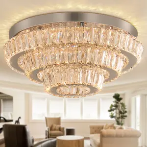 Modern LED Crystal Ceiling Chandelier Pendant Light Dimmable Remote Control for Living Room Bedroom Office Hotel QH-MC077