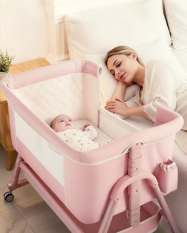 Newborn/Baby 4-in-1 Bassinet! Foldable Travel Style + Wheels | Mosquito Net + Mattress + Storage Included