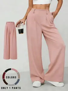 Women's Casual Streetwear Loose Fit Wide Leg Pants, Casual Street Trousers, Casual Chic Trousers, Casual Comfy Trousers, Pockets, Elastic Waist, All Seasons, Comfortable and Stylish