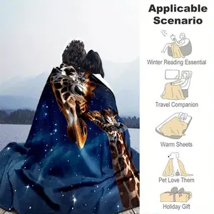 1Pc Animals Giraffe Thin Blanket, Lightweight Flannel Throw For Sofa, Bed, Travel, Camping, Livingroom, Office, Couch, Chair, And Bed, Digital Printing Fleece Blanket With Soft And Warm Flannel Fabric