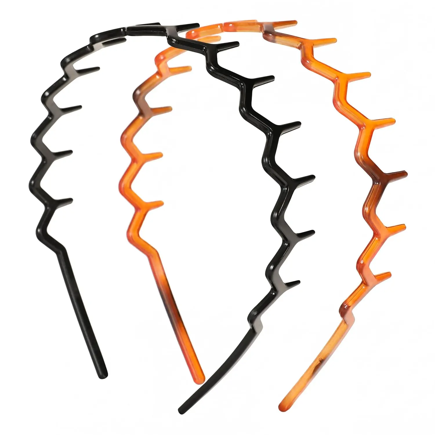 2PCS Zig Zag Headbands for Women Girls Non Slip Plastic Teeth Headband Adjustable Fashion Tortoiseshell Hairband 90s Retro Curly Hair Accessories