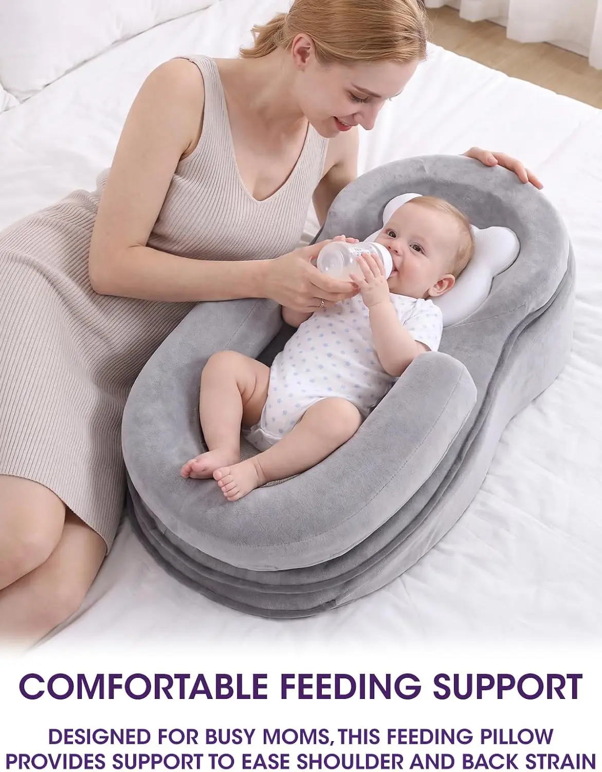 Plus Edition，Breastfeeding Pillow, Oversized Support for Newborn Feeding | 27.5” x 16.3” size, modal fabric, ergonomic support, easy cleaning