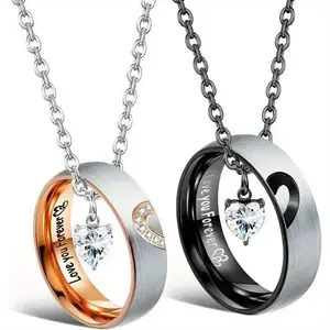 Matching Necklaces For Couples Pendant Necklace For Women Men Matching Promise Rings Pendant Set Stainless Steel Couple Necklace For Him And Her Anniversary Valentine'S Day Jewelry Gift