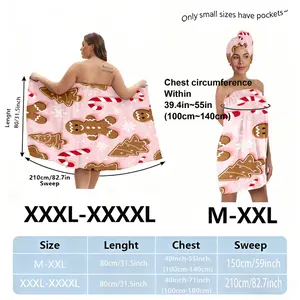 Christmas Gingerbread Man Design Hair Towel and Bathrobe Set, Soft Quick-Dry Microfiber Hair Towel, Perfect Gift for Women, Bathroom Towel