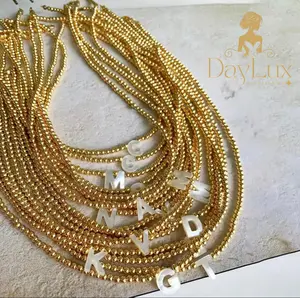 Gold Bead Initial Necklace - Fashionable Costume Jewelry Accessory for Women