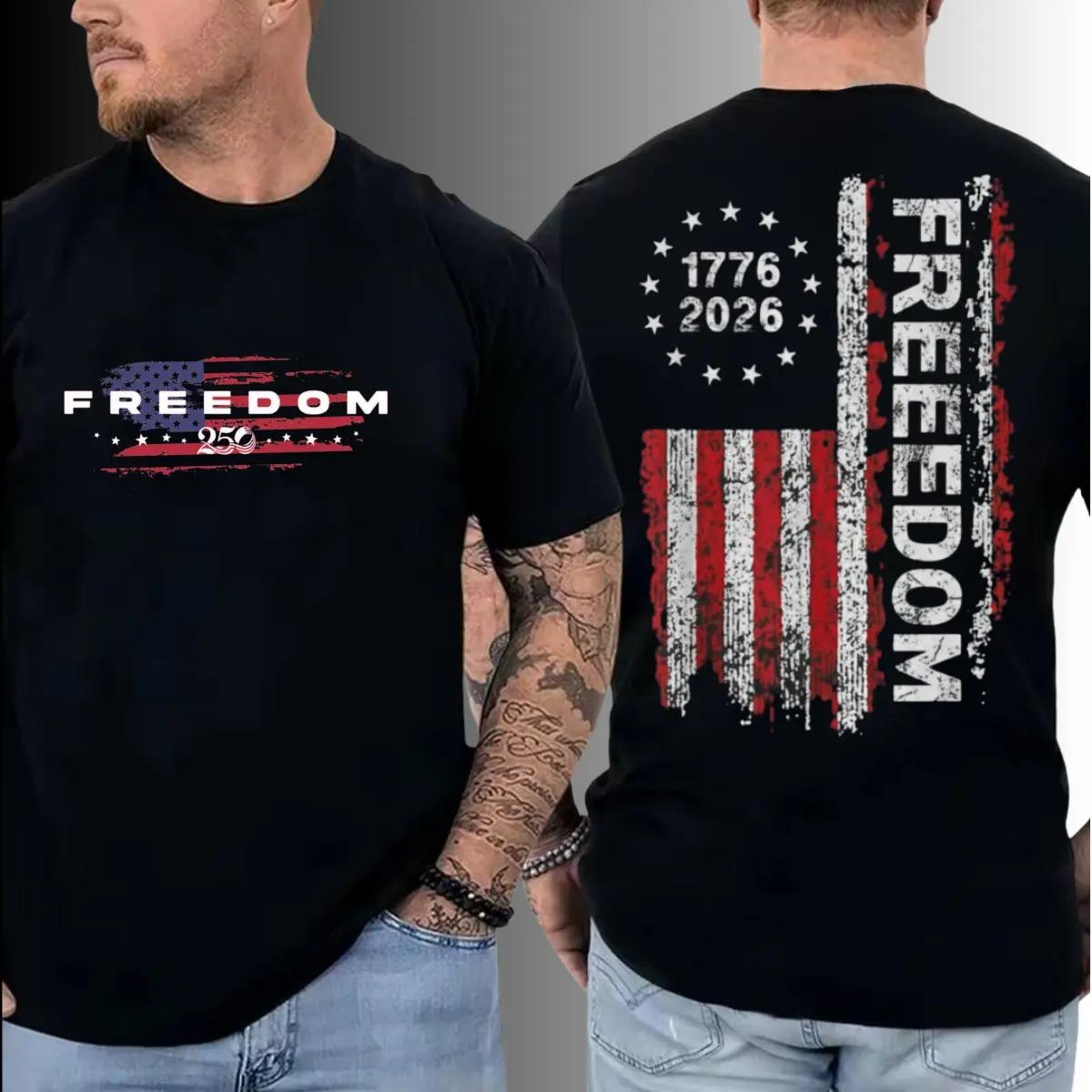 Graphic tee [Sale Up To 50%] Freedom 1776–2026 T-Shirt – Patriotic USA Flag Vintage Distressed Graphic, 250 Years of American Freedom, Front & Back Print, Soft US Cotton, Unisex US Fit