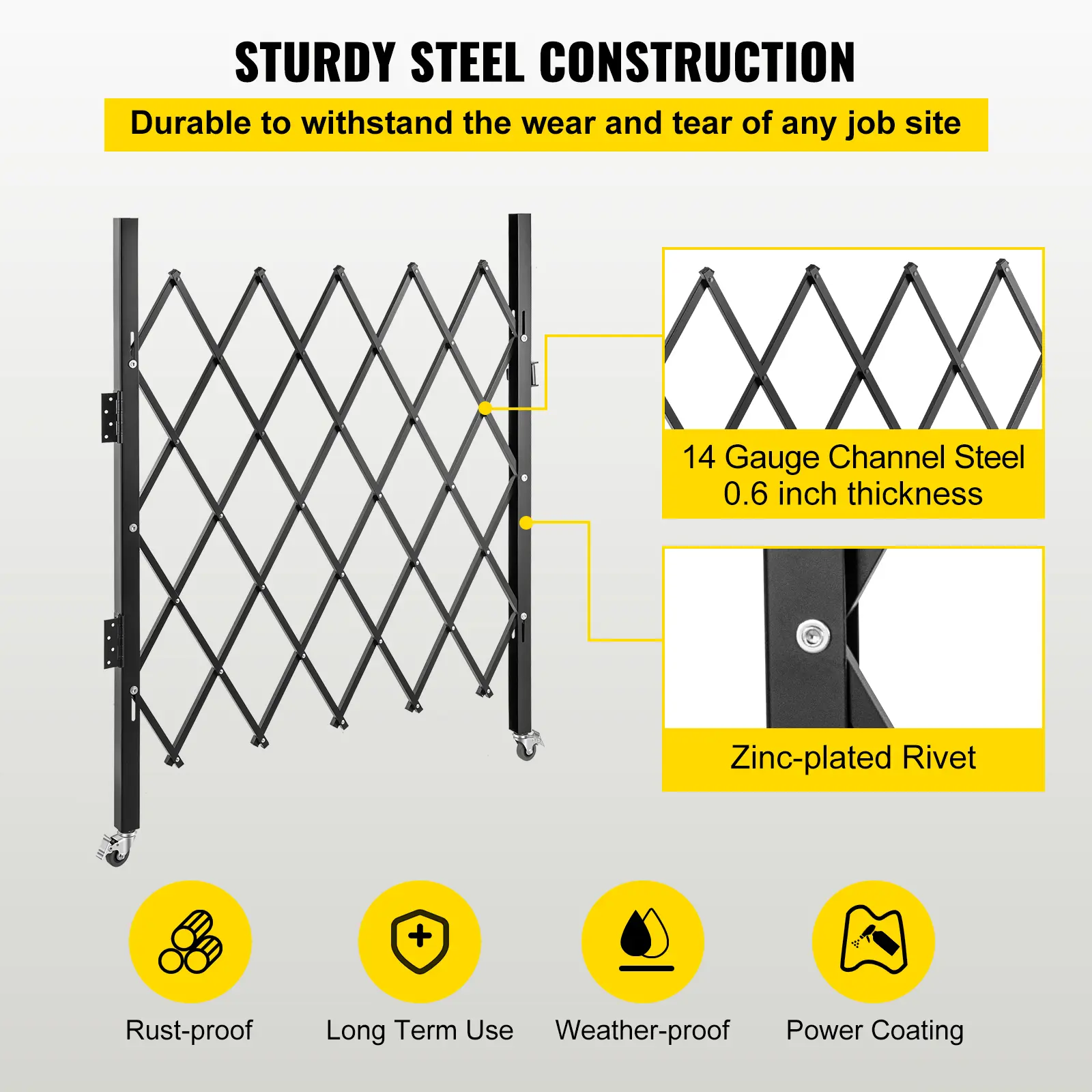 【toolupgrade】VEVOR Single Folding Steel Security Gate, 48in H x 66in W Accordion Gate, Flexible Expanding 360° Rolling Barricade with Padlock for Garage, Industrial, Metal, Basement, Storefront Use, 14 Gauge Channel Steel, 48" H X 66" W, Expandable, Barr