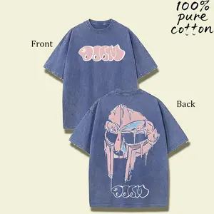 Rapper Mf Doom Madvillain Metal Mask Face Washed Vintage T-shirt Men Women Oversized Tee Shirt Men's Hip Hop Rap Harajuku Tshirt Distressed Festive hooded sweatshirt round-neck sweatshirt  Valentine's Day gift Valentine's Day