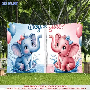 2D Flat Banner 1pc, Boy Or Girl Gender Reveal Party Blue And Pink Elephant Polyester Banner, High-Definition Pattern Backdrop for Indoor And Outdoor Decorations, Perfect Photo Booth Prop And Party Hanging