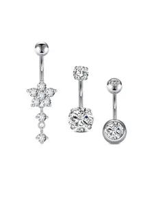 3ps Belly Button Piercing Studs, Detachable Body Jewelry, Unisex, All-Season Fashion Accessory, Plain Design, Daily Wear