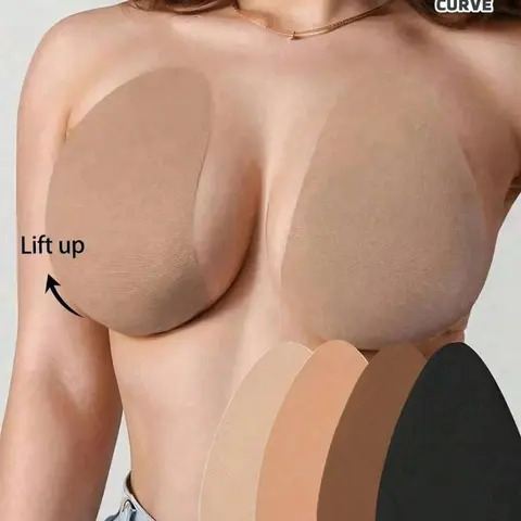 3 pairs of invisible silicone strapless casual Plunge Perfection Cleavage Bra lift tapes, in apricot/light brown/dark brown/black, suitable for XL-XXXL cup sizes Underwear, Natural Lift Bra