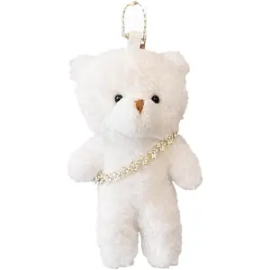 Diamond Bear Plush Keychain Gift Set with Removable Tennis Bracelet – Mini Teddy Bear Bag Charm with Cubic Zirconia Bracelet, Cute Backpack or Purse Accessory, Gift Box
