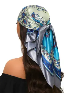 New Printed Scarf 35.4inch Shawl, Fashion Square Handkerchief, Luxury 90x90cm Silk Scarf, Four-Seasons Women's Headscarf