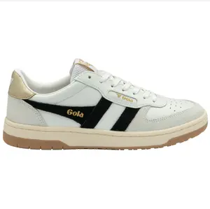 Gola Women's Hawk Sneaker - Round Toe, Laces, All Seasons, Colorblock Design, Premium White Leather, Gold Accent, Durable Construction