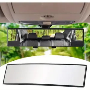 Rear View Mirror Universal 12 Inch Panoramic Convex Real View Mirror Interior Clip-on Wide Angle View Cars SUVs Trucks Various Kinds Vehicles High-Quality Materials Compact Convenient