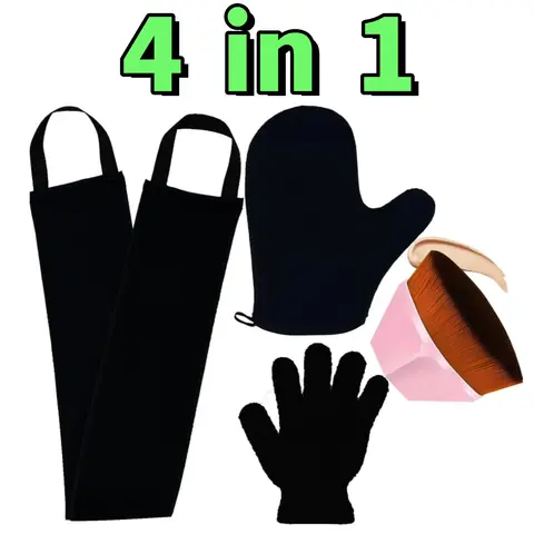 4 in 1 Self Tanning Mitt Applicator Set, 1 Self Tanning Mitt, 1 Self Tanner Lotion Back Applicator, 1 Self Face Tanner Brush, 1 Exfoliating Glove, Sunless Self Tan Kit - Home Improvement Spray Bath Personal Washable