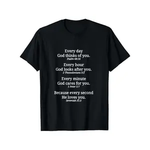 Daily Every Moment Loves You Christian Bible Verse T-Shirt| 1 Corinthians 13:5-8 Inspiration Design, Black with White Letters, Casual Comfortable Short Sleeve Round Neck, Suitable for Men and Women, Four Seasons Christian Clothing