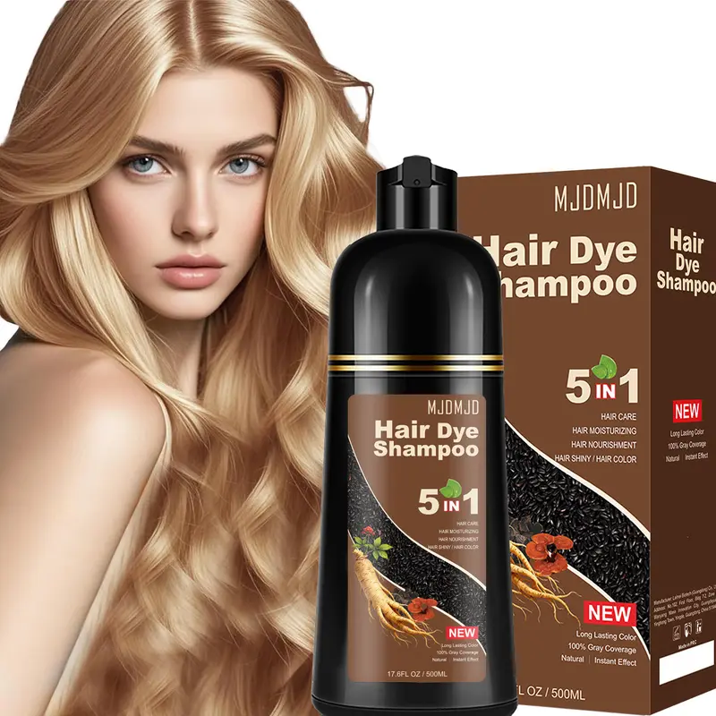 5-IN-1 Semi-Perm Natural Brown Blonde Coloring Shampoo for Gray Hair Adults, 500ml Haircare, No Bleach, 10-15 Mins 100% Coverage, Long-Lasting, Vegan, Ammonia-Free, Alcohol-Free, Textured, Normal Hair