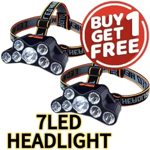 2PC Multifunctional 7LED Headlight 4 Modes Headlight Flashlight USB Rechargeable Headlight Rechargeable, Adjustable Headlight Fixture, Suitable for Camping, Outdoor Running, Hunting, Hiking, Camping
