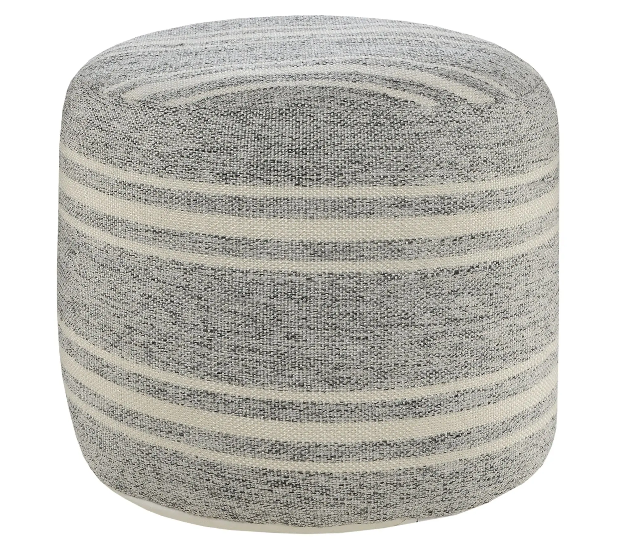 Ox Bay Gray/White Striped Hand-Woven Outdoor Po uf Ottoman