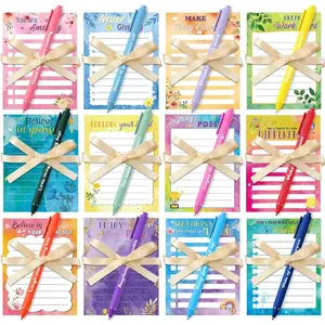 36 Sets Watercolor Sticky Note Pads Inspirational Sticky Notes with Pens and Ribbon Bulk Watercolor Motivational Themed Notepads for Exchange Gifts Office  Classroom Party Favor Supplies