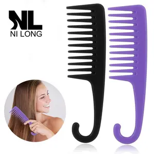 Wide Tooth Comb with Hook, 2pcs/set Professional Heatless Styling Tool for Curly Hair, Large Tooth Comb for Women & Men, Hair Styling Combs