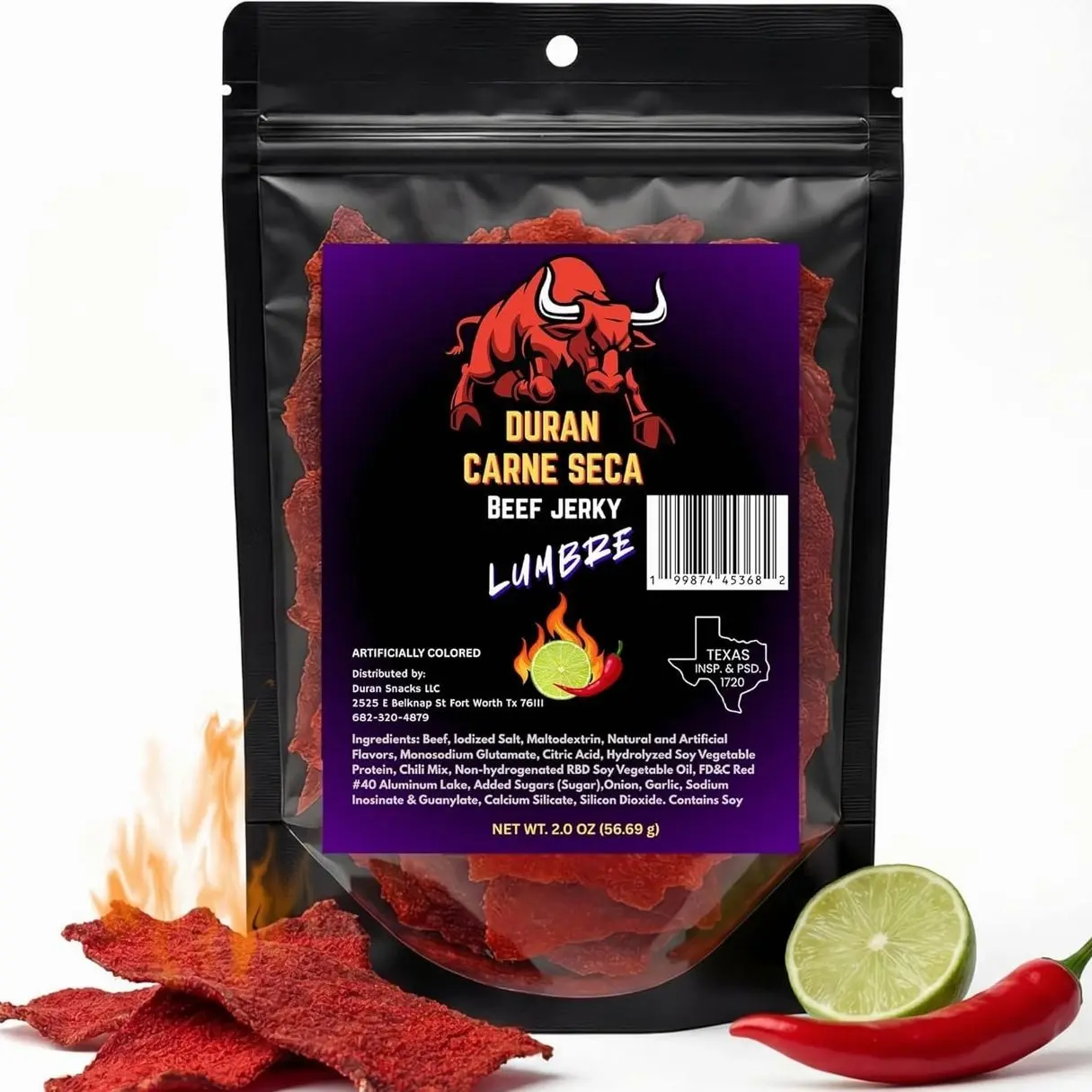 Tizon Lumbre Carne Seca - Spicy Fuego Beef Jerky Snack, Premium Mexican-Style Dried Beef, 2oz Resealable Pouch, No Added Hormones, USA Made
