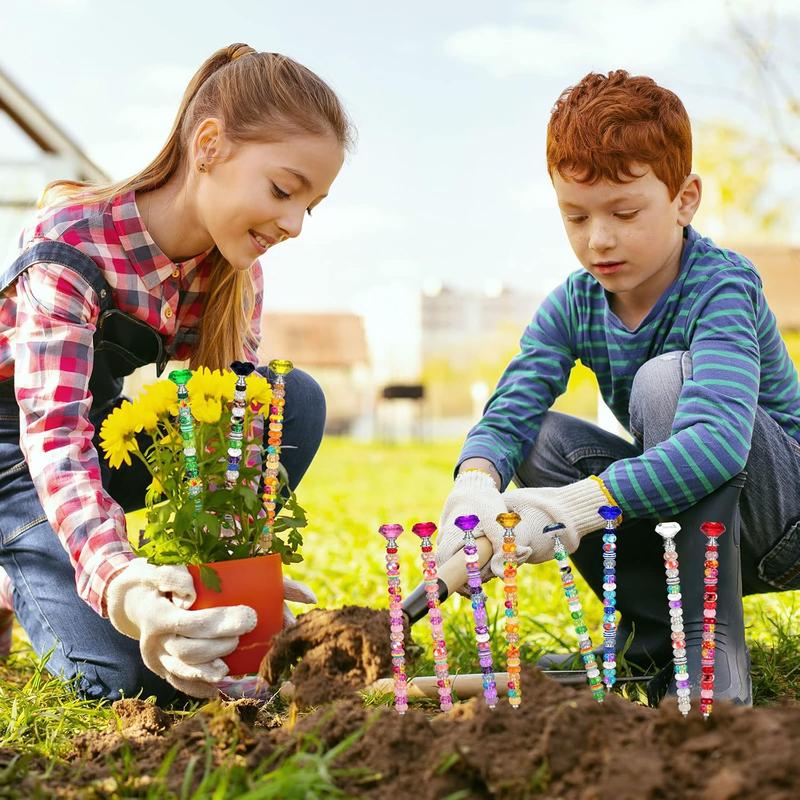 236Pack Beaded Garden Stakes, DIY Fairy Wand Garden Stake Beads Kits with 200 Colorful Assortment Round Large Hole Beads with 12 Crystal Stopper Top, 12 Threaded Rod for Outdoor Decoration - Tools Hardware.