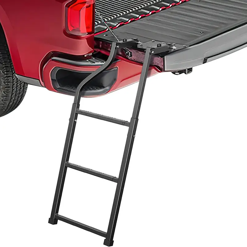 Nilight Heavy Duty Foldable Truck Tailgate Ladder for Pickups - Aluminum Grips, Replaceable Rubber Feet, Stainless Screws, Galvanized Steel, Height Extension, Universal Rear Rack Truck Accessories, Accessories for Your Car