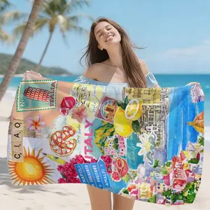 Italian Style Quick-Dry Beach Towel, Artistic Seaside Vacation Bath Towel, Travel Home Decorative Towel, Wrinkle-Resistant Easy Clean Gift, Travel Towels