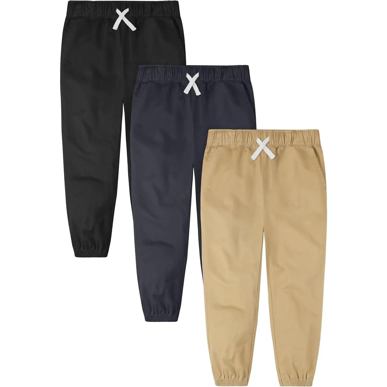 3 Packs Boys' Pull On Jogger Pants Kids School Uniform Pants Cotton Stretch Chino Fabric with Elastic WaistH1HomeFixMart
