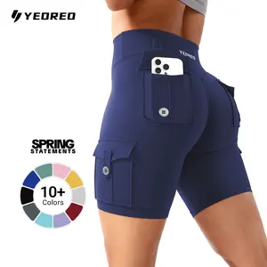 YEOREO CoreFlex Women's Workout Biker Shorts with Cargo Pockets Hidden Scrunch High Waisted 8" Inseam Gym Shorts for Summer Squat-Proof & Comfortable Fit SpringStatements