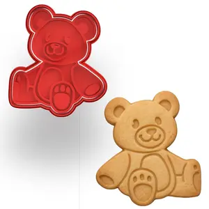 Adorable Teddy Bear Cookie Cutter & Stamp Set - 4" Tall (Random Color)