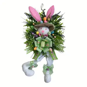 Vintage Easter Bunny Artificial Flower Wreath Ornament, Cartoon Theme, Spring Decor, Easter Decoration, 1 Piece, Perfect for Holiday Occasions