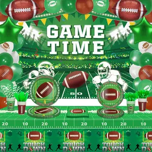 Football Birthday Party Decorations 204 Pack Tailgate Party Supplies Sports Game Tableware Set - Plates, Cups, Napkins, Balloons, Backdrop, Tablecloth for 20 People - Gifts