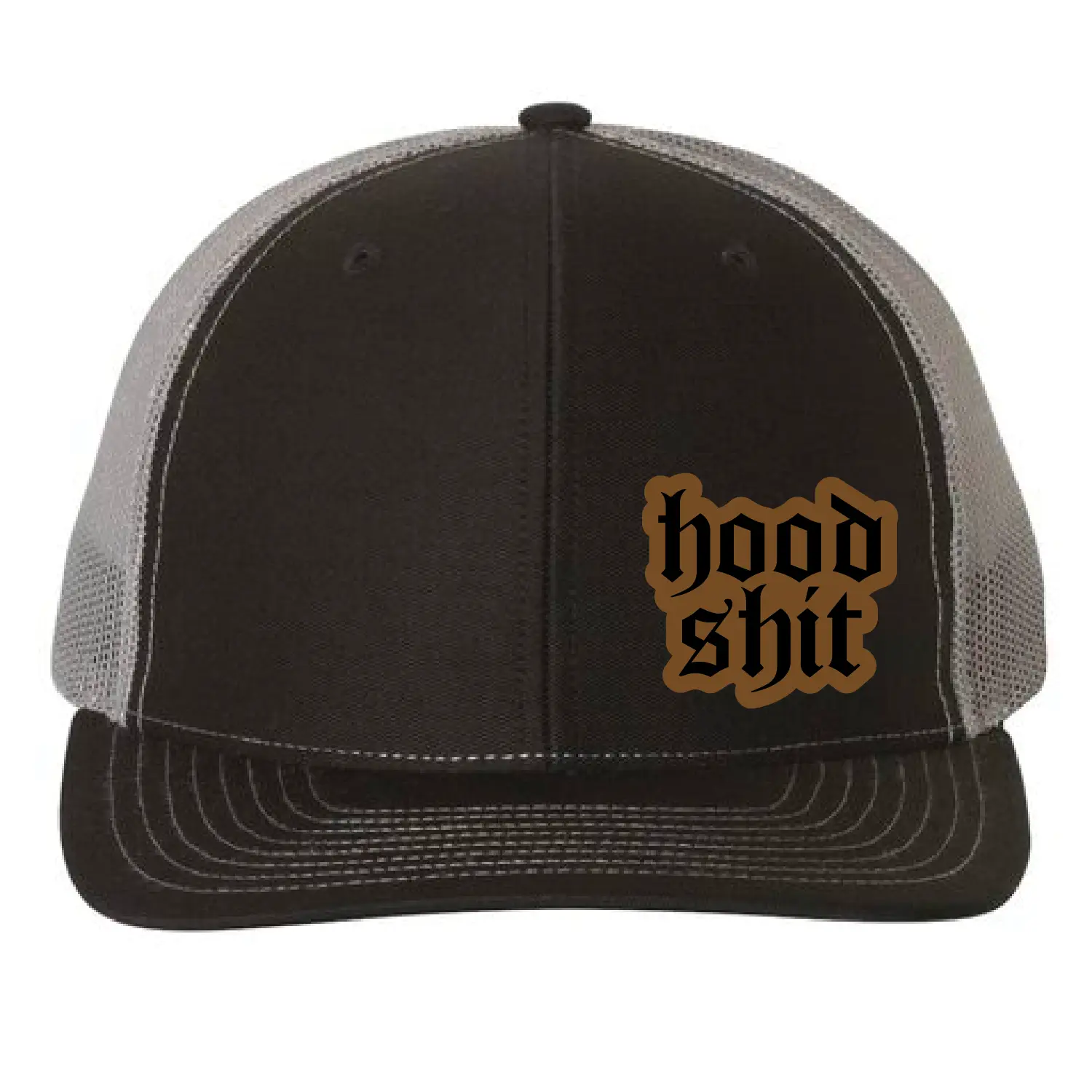 Hood Shit Richardson Custom Leather Patch Cap - Street Style Trucker Hat, Adjustable Plastic Snapback