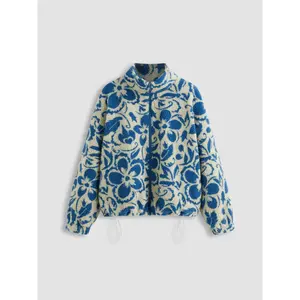 Cider [size 2-10] Fleece High Neck Floral Pocket Drawstring Oversized Jacket